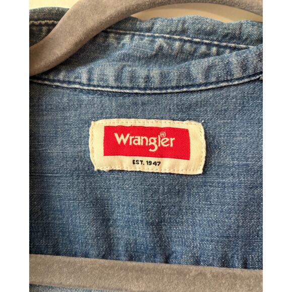 Wrangler Men’s Denim Button-Down Shirt 3XL Blue Stretch Chambray Western Casual - Picture 4 of 11